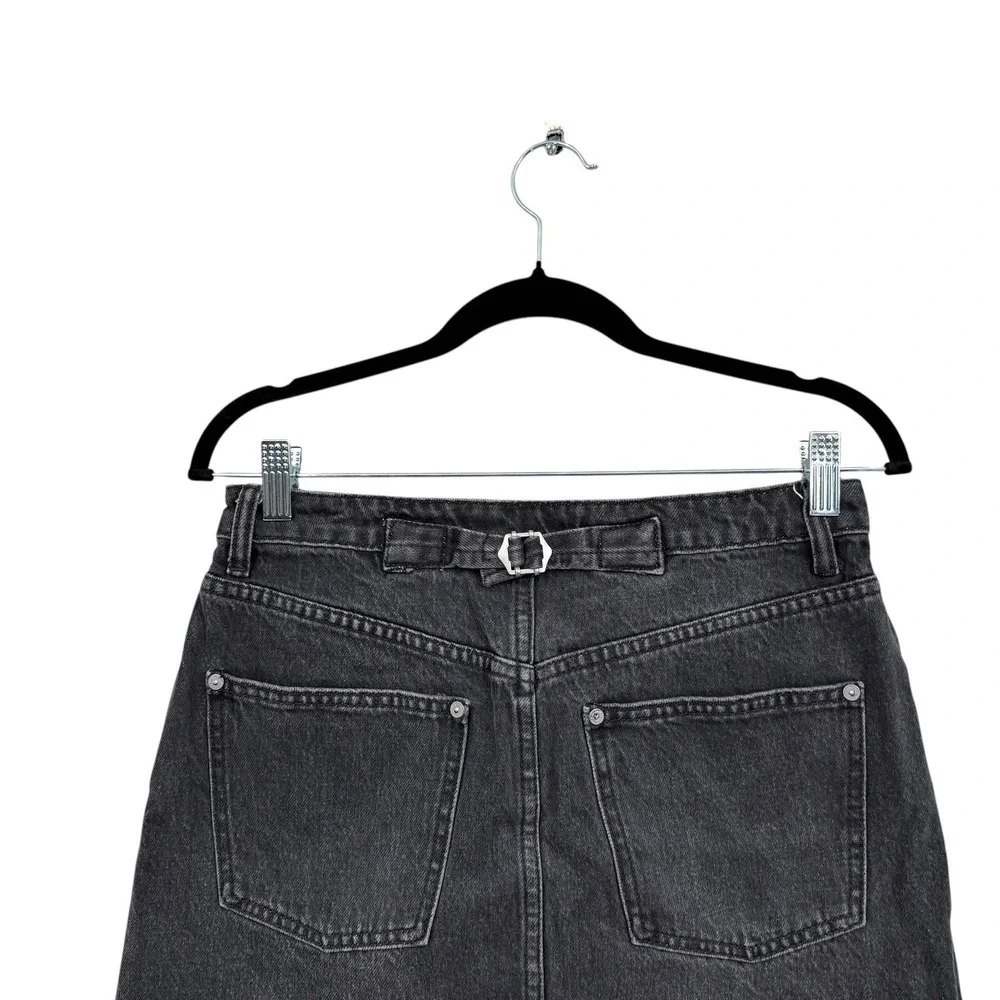 We The Free Women Denim Mini Skirt Raw Hem Adjustable Waist Button Fly Black 27*